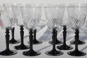 catalog photo of Cristal D'Arques France goblets, wine or water glasses Onyx black stem / crystal clear bowls