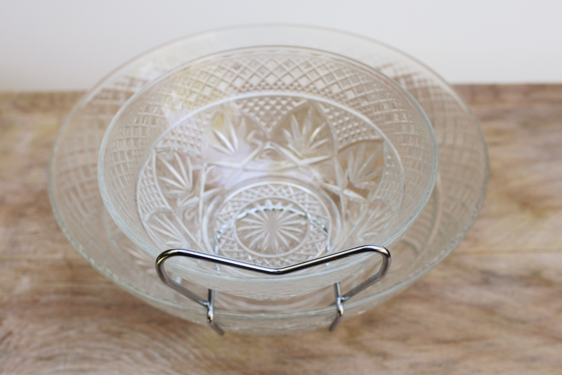 photo of Cristal dArques Arcoroc Antique pattern clear glass bowls chip & dip set w/ wire rack #3