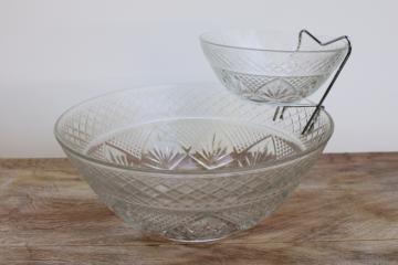 Cristal dArques Arcoroc Antique pattern clear glass bowls chip & dip set w/ wire rack