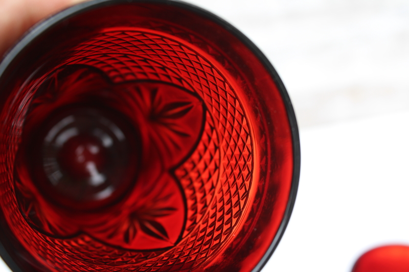 photo of  Cristal d'Arques Arcoroc ruby red antique pattern drinking glasses, tall tumblers coolers set of 8  #6