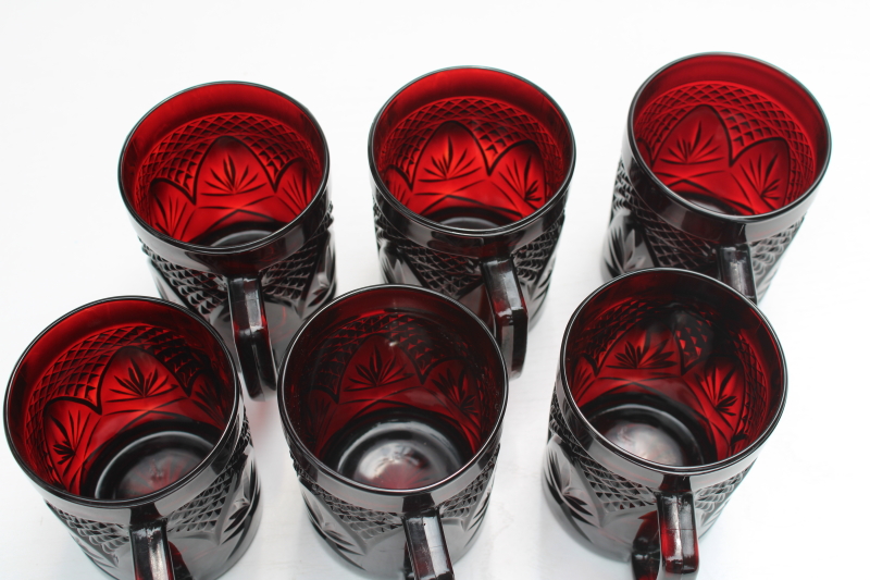 photo of  Cristal d'Arques Arcoroc ruby red antique pattern glass mugs, vintage glassware set  #2