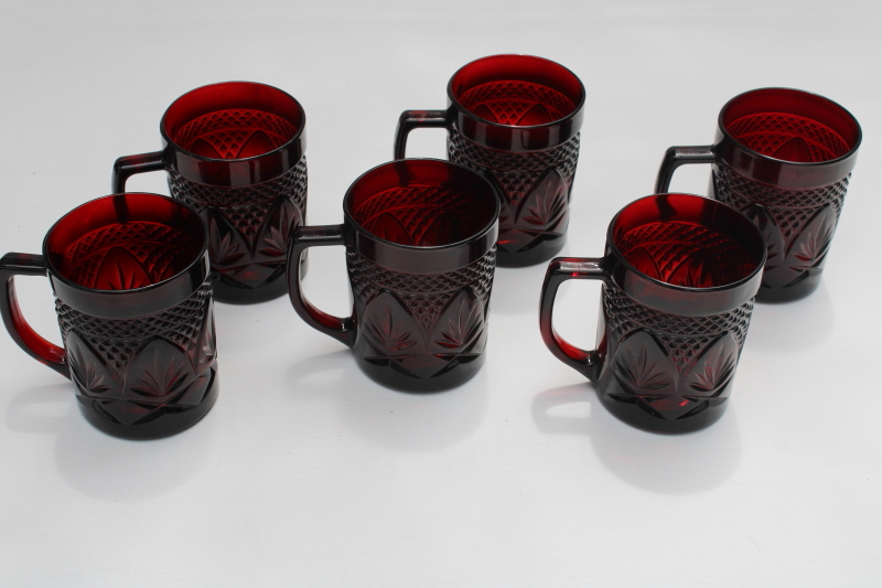 photo of  Cristal d'Arques Arcoroc ruby red antique pattern glass mugs, vintage glassware set  #3