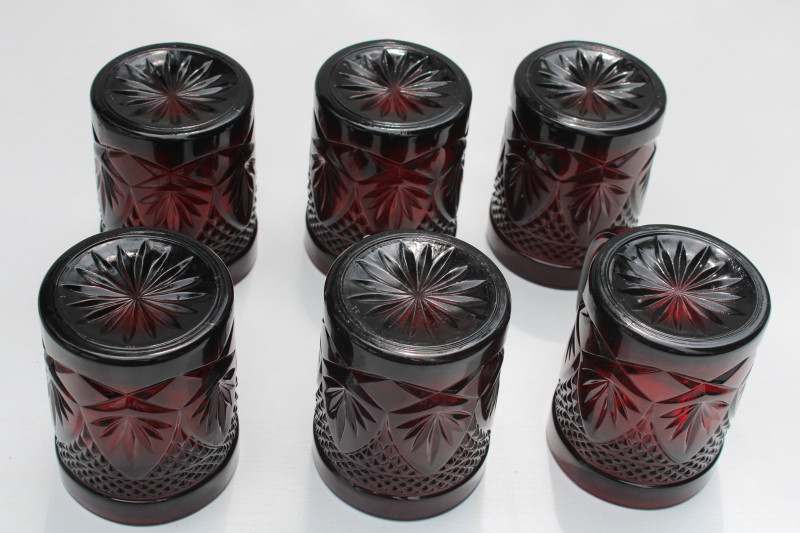 photo of  Cristal d'Arques Arcoroc ruby red antique pattern glass mugs, vintage glassware set  #5