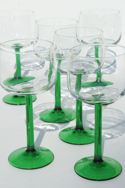 photo of Cristal d'Arques France hock wine glasses, crystal clear bowl w/ green stem #1