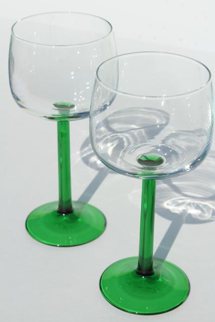 photo of Cristal d'Arques France hock wine glasses, crystal clear bowl w/ green stem #7