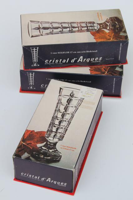 photo of Cristal d'Arques Soliflor french crystal flower bud vases in vintage boxes #7