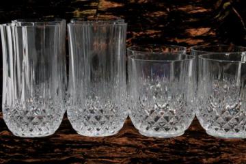 catalog photo of Cristal d'arques Longchamp french crystal tumblers, high ball & low ball glasses