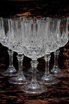 catalog photo of Cristal d'arques Longchamp french crystal water glasses, set of 6 goblets