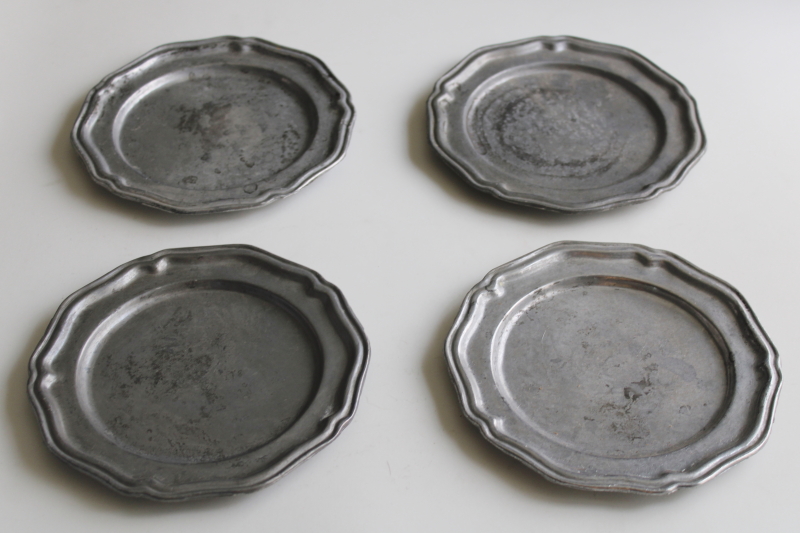 photo of Crown Castle vintage reproduction pewter plates, armetale metal Queen Anne colonial style  #1