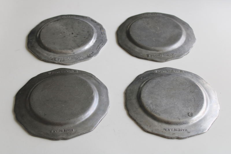 photo of Crown Castle vintage reproduction pewter plates, armetale metal Queen Anne colonial style  #6