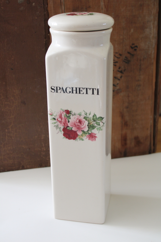 photo of Crown Heritage England ceramic canister, vintage storage jar for spaghetti country roses floral #1