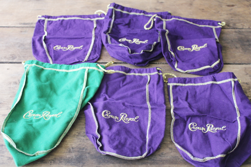 photo of Crown Royal bag lot of six CrownRoyal bags 1 liter size purple & green #1