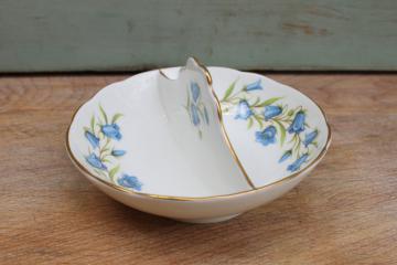 catalog photo of Crown Staffordshire Bluebells vintage England bone china, double salt dip or ring dish