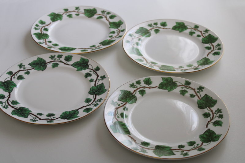 photo of Crown Staffordshire bone china, green vine ivy pattern vintage tea cups & saucers w/ plates #2