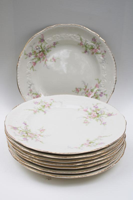 photo of Crown potteries pink floral china plates 1930s 40s vintage, cottagecore shabby chic #1