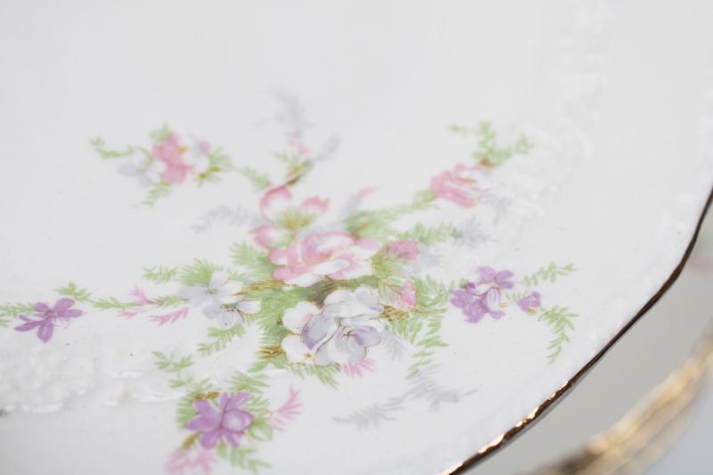 photo of Crown potteries pink floral china plates 1930s 40s vintage, cottagecore shabby chic #3