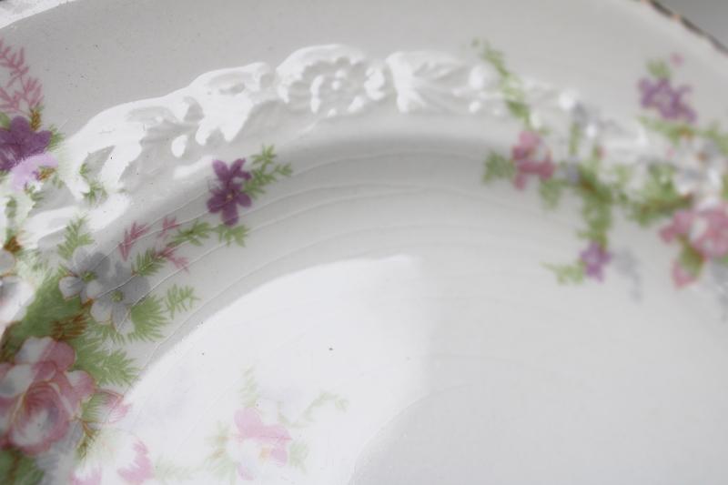 photo of Crown potteries pink floral china plates 1930s 40s vintage, cottagecore shabby chic #5