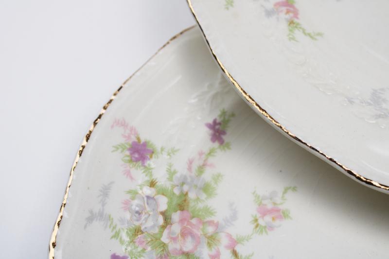 photo of Crown potteries pink floral china plates 1930s 40s vintage, cottagecore shabby chic #7