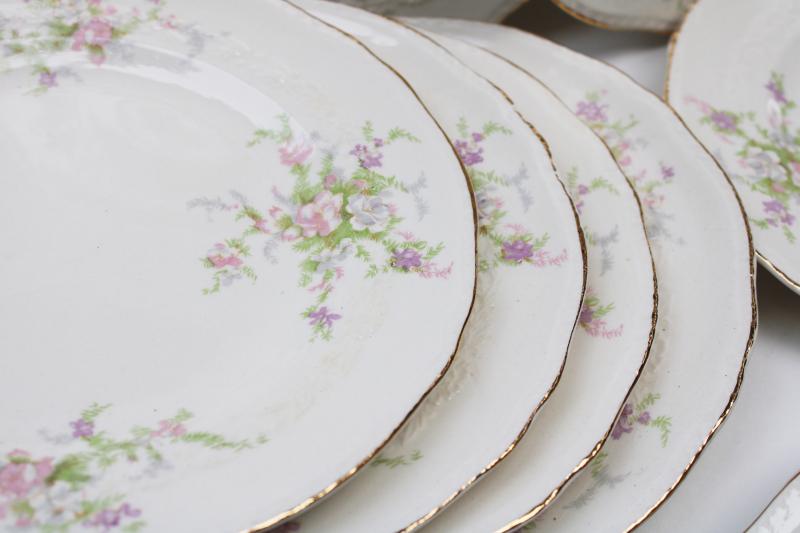 photo of Crown potteries pink floral china plates 1930s 40s vintage, cottagecore shabby chic #8