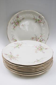 Crown potteries pink floral china plates 1930s 40s vintage, cottagecore shabby chic