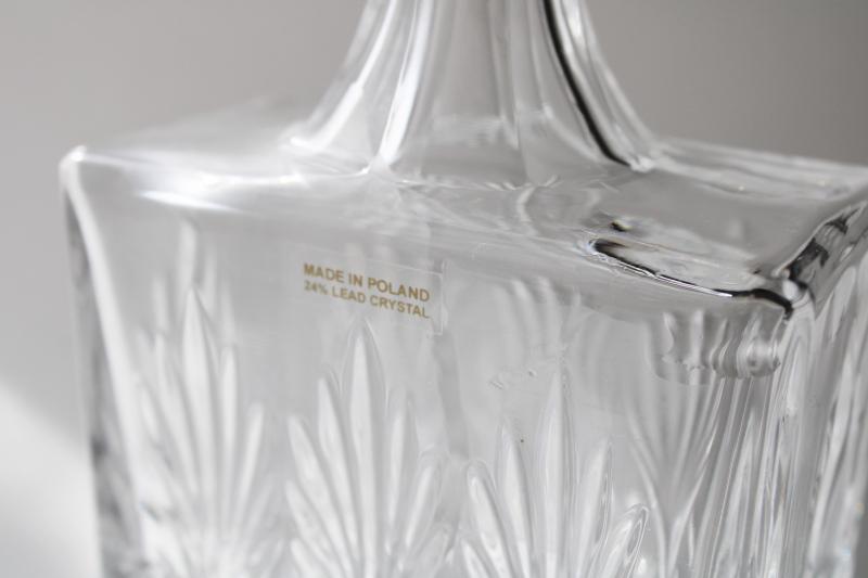 photo of Crystal Clear glass decanter w/ Poland label, Portico pattern liquor bottle w/ stopper #2