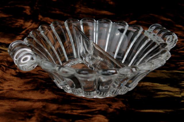 photo of Crystolite two part relish dish, crystal clear glass divided condiment bowl w/ Heisey mark #1