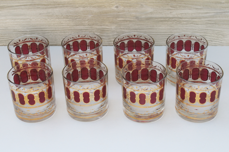 photo of Culver cranberry scroll mod gold design double old fashioned glasses, on the rocks tumblers set of 8 #1