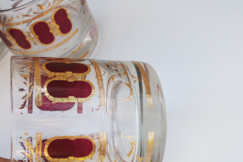 photo of Culver cranberry scroll mod gold design double old fashioned glasses, on the rocks tumblers set of 8 #4