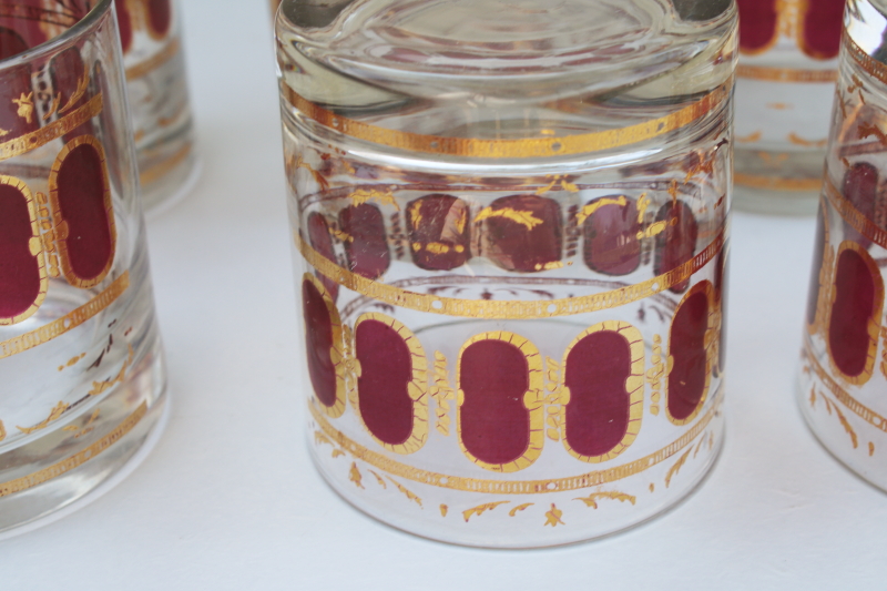 photo of Culver cranberry scroll mod gold design double old fashioned glasses, on the rocks tumblers set of 8 #5