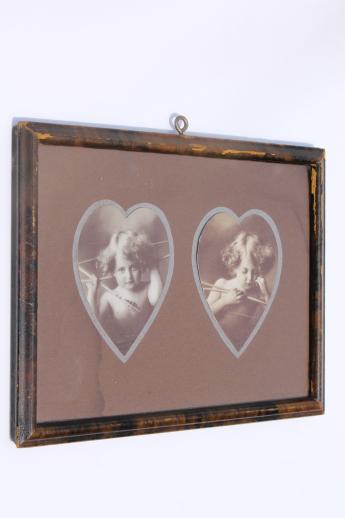 photo of Cupid Awake & Cupid Asleep antique sepia photo print pictures in heart shape matted frame #2