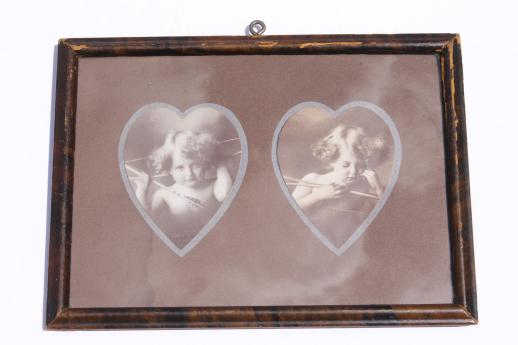 photo of Cupid Awake & Cupid Asleep antique sepia photo print pictures in heart shape matted frame #3