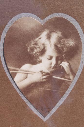 photo of Cupid Awake & Cupid Asleep antique sepia photo print pictures in heart shape matted frame #4