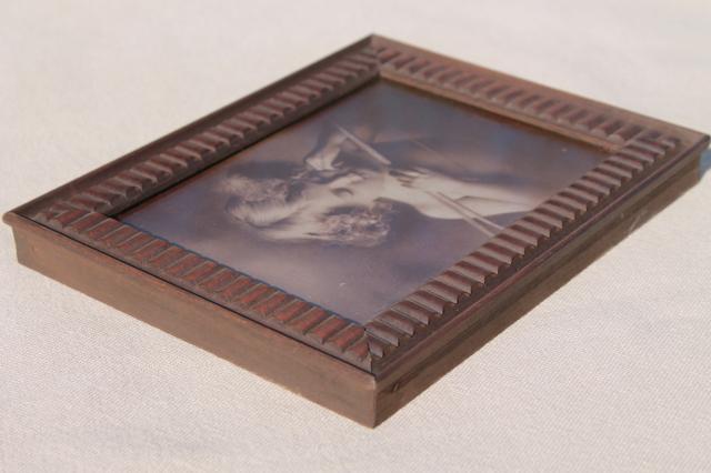 photo of Cupid asleep antique sepia photo print in original wood frame, nude angel baby cherub #7