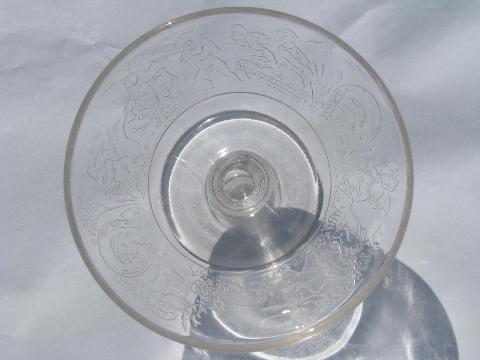 photo of Cupid's Heart cherubs pattern vintage depression glass sherbet glasses #2