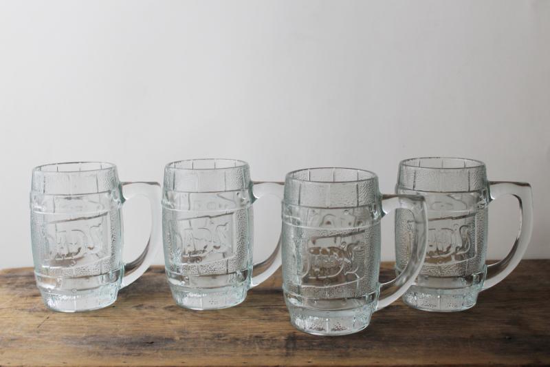 photo of Dad's Root Beer mugs, vintage heavy glass ice cream float glasses, barrel steins #1