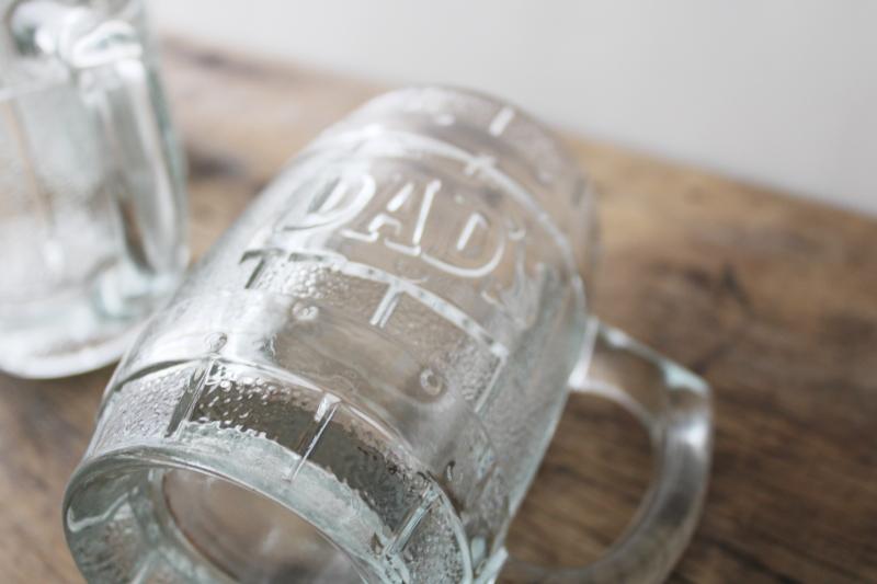 photo of Dad's Root Beer mugs, vintage heavy glass ice cream float glasses, barrel steins #2