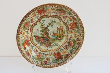 photo of Daher Decorated Ware vintage metal bowl, chinoiserie style litho print tin toleware