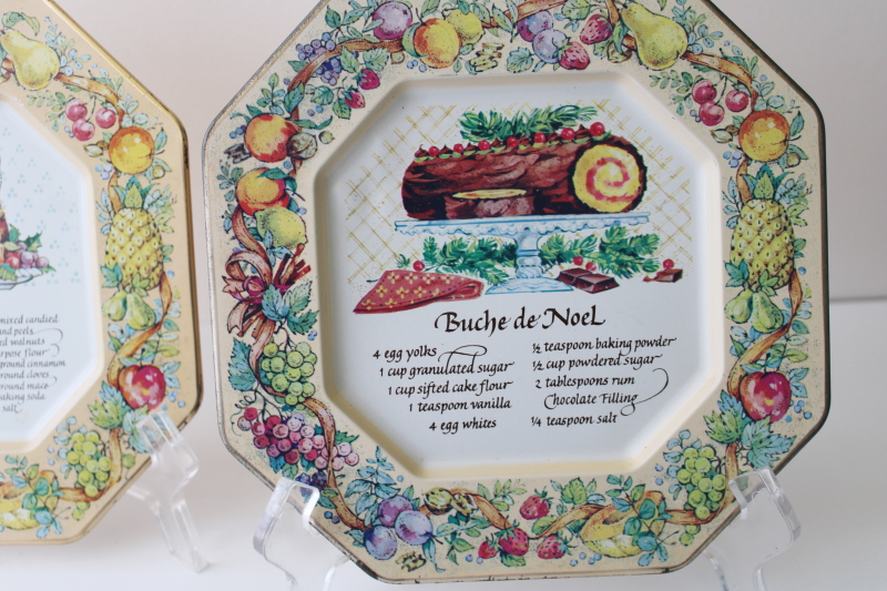 photo of Daher style print tin tray plates w/ Christmas recipes, plum pudding & buche de noel #2