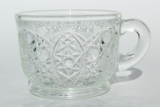photo of Daisy & Button pattern pressed glass punch set, big bowl w/ metal stand, punch cups #3