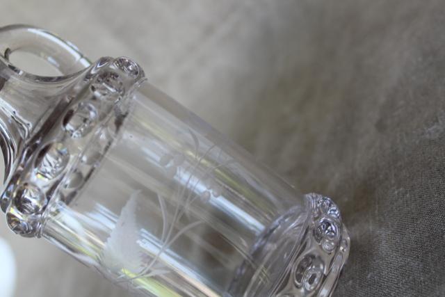 photo of Dakota pattern EAPG antique glass cruet bottle, ivy berry etched leaf 1880s vintage #2