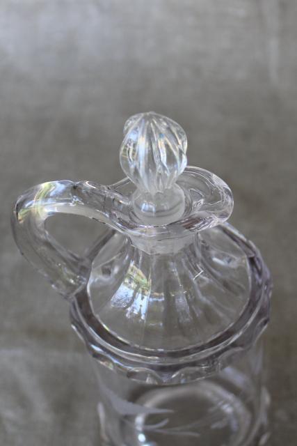 photo of Dakota pattern EAPG antique glass cruet bottle, ivy berry etched leaf 1880s vintage #3