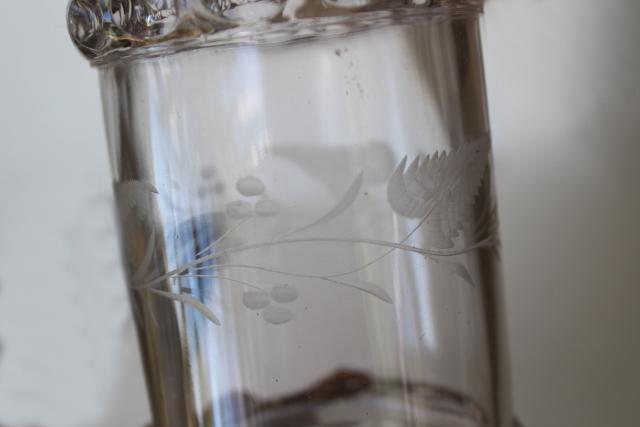 photo of Dakota pattern EAPG antique glass cruet bottle, ivy berry etched leaf 1880s vintage #8