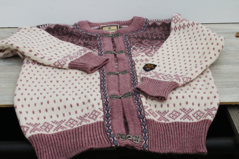 photo of Dale of Norway hand knit wool classic cardigan sweater lavender purple pewter clasps #1