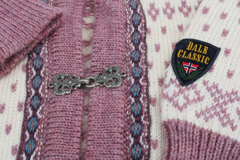 photo of Dale of Norway hand knit wool classic cardigan sweater lavender purple pewter clasps #2