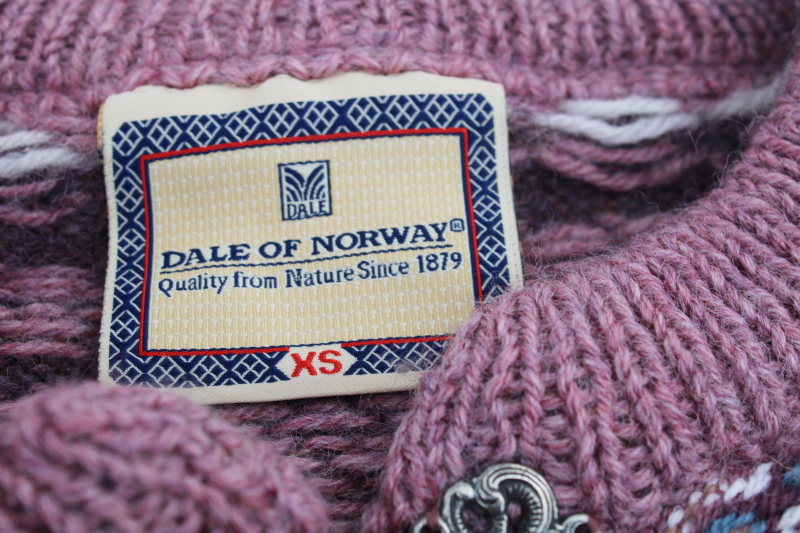 photo of Dale of Norway hand knit wool classic cardigan sweater lavender purple pewter clasps #3