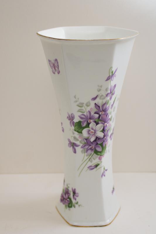 photo of Danbury Mint vintage Aynsley England bone china vase w/ purple & white violets #1