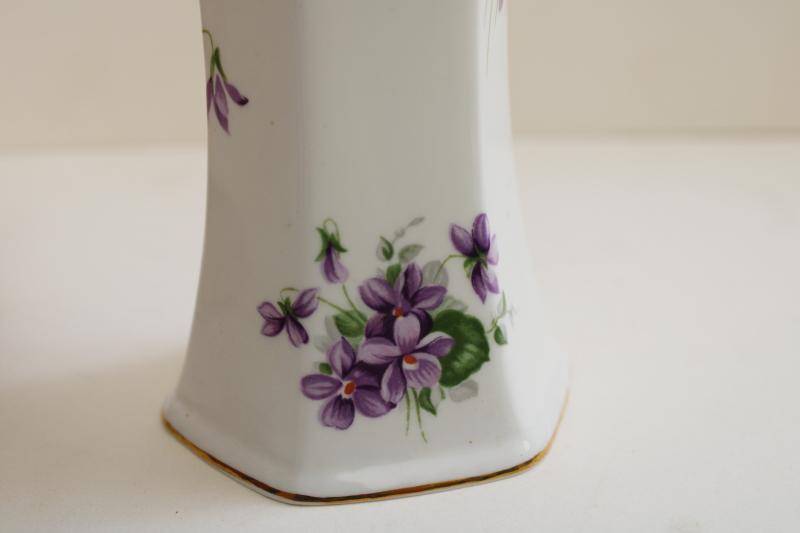 photo of Danbury Mint vintage Aynsley England bone china vase w/ purple & white violets #5