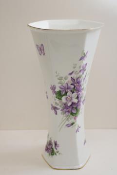 Danbury Mint vintage Aynsley England bone china vase w/ purple & white violets