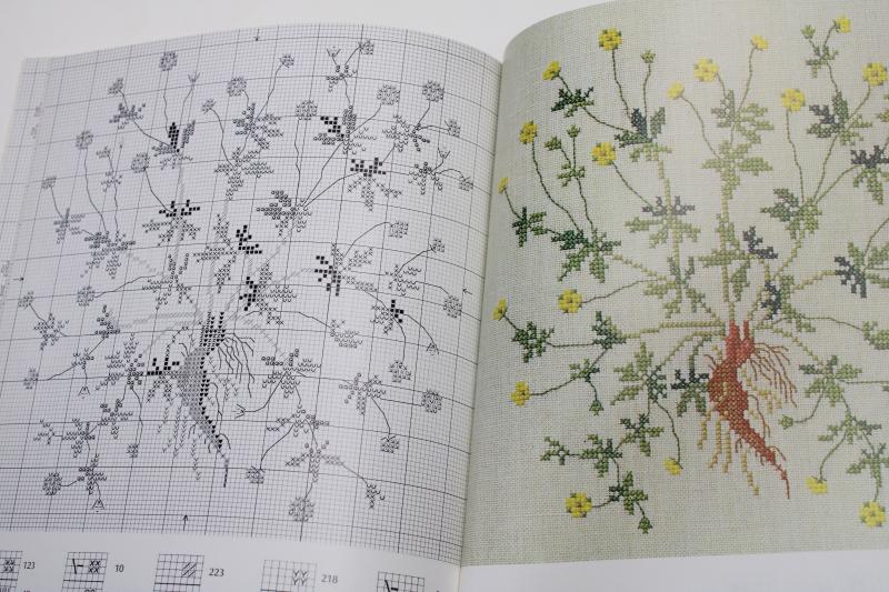 photo of Danish Handcraft Guild book of embroidery w/ charted cross stitch designs, herbs & flowers #3