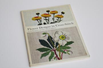 catalog photo of Danish embroidery w/ color charts, Flower Designs in Cross Stitch vintage needlework book